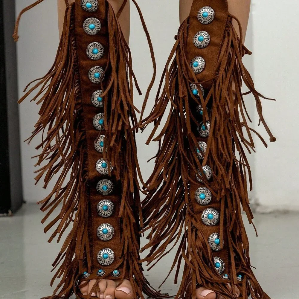 Brown Boho Women's Knee High Boots - Picture 6 of 7